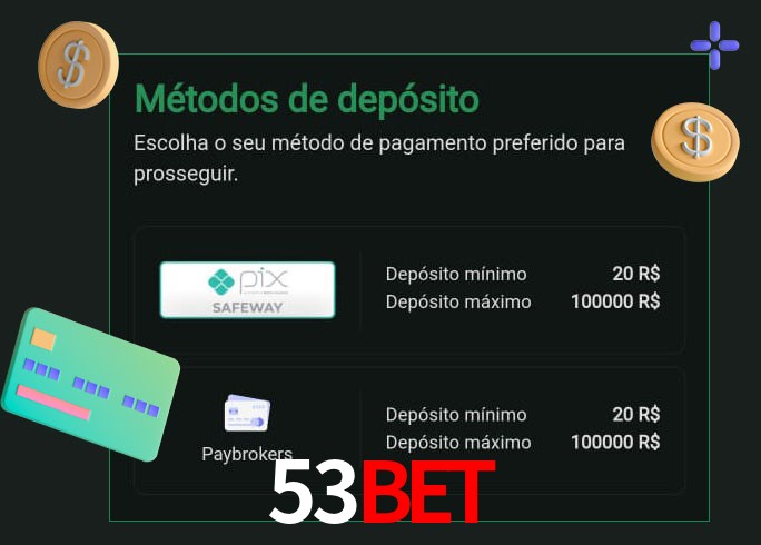 O cassino 53Bet oferece uma grande variedade de métodos de pagamento